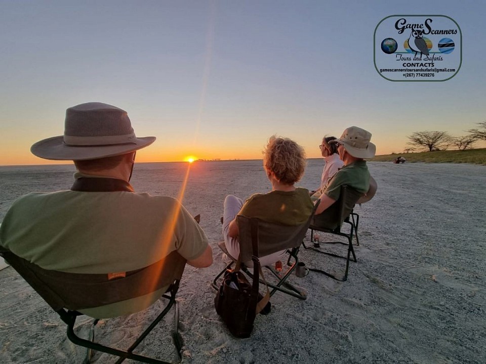 Sunset in the Makgadikgadi pans.